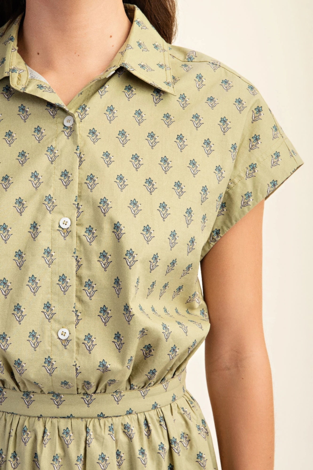 Pistachio Green Printed Drop Shoulder Cropped Shirt - Tigbul's Variety Fashion Shop