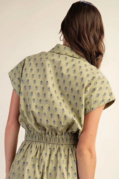 Pistachio Green Printed Drop Shoulder Cropped Shirt - Tigbul's Variety Fashion Shop