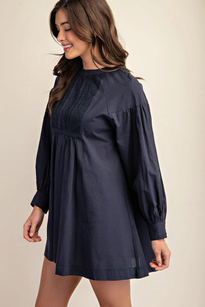 Long sleeve mini dress with lace detail - Tigbul's Variety Fashion Shop