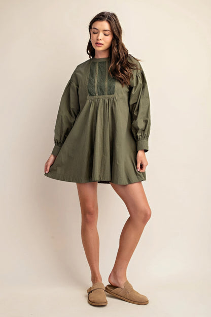 Long sleeve mini dress with lace detail - Tigbul's Variety Fashion Shop