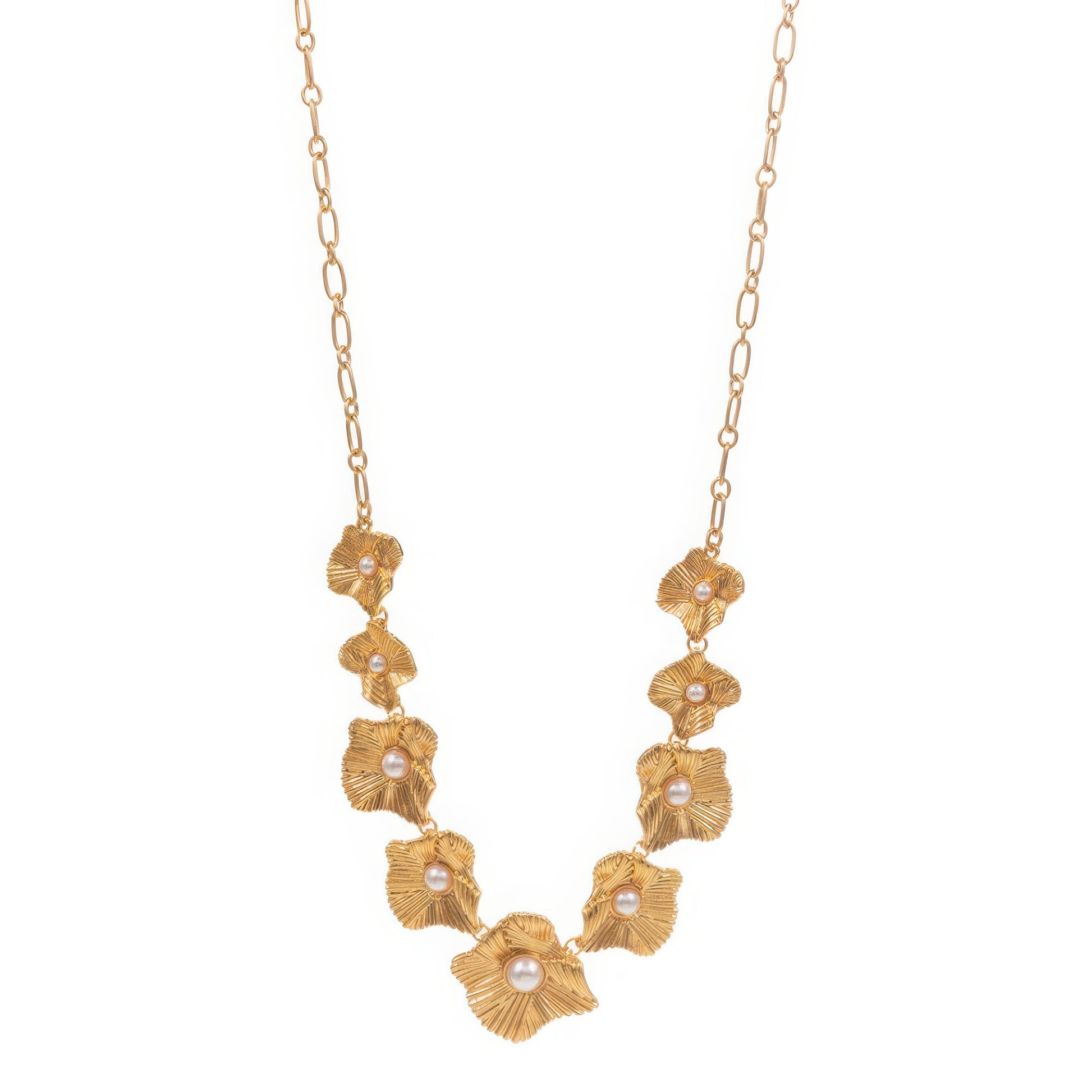 Flower shaped vintage pearl station short necklace - Tigbul's Variety Fashion Shop