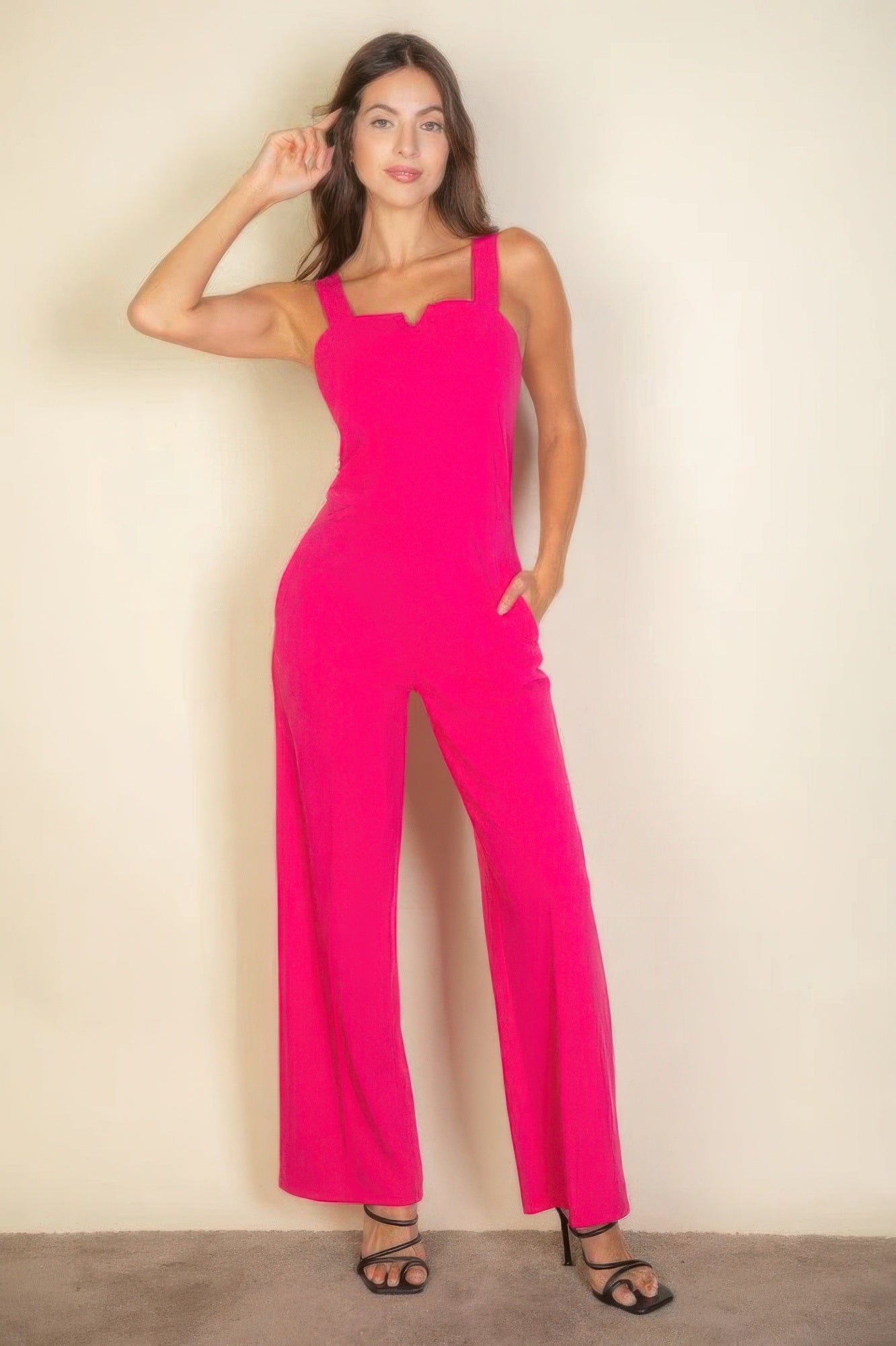 Notched neck cami jumpsuit - Tigbul's Variety Fashion Shop