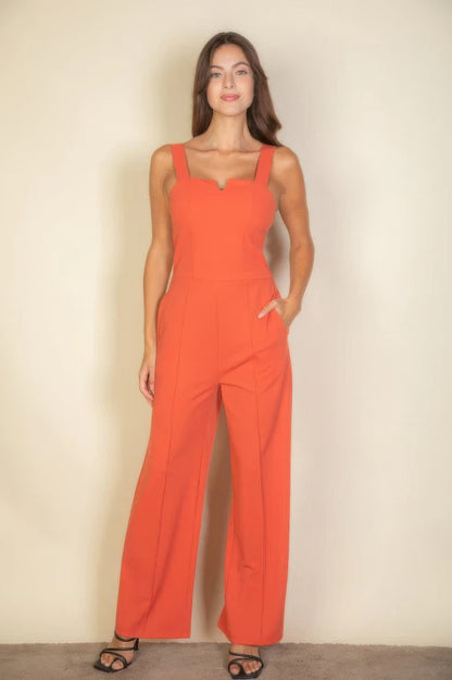 Notched neck cami jumpsuit - Tigbul's Variety Fashion Shop