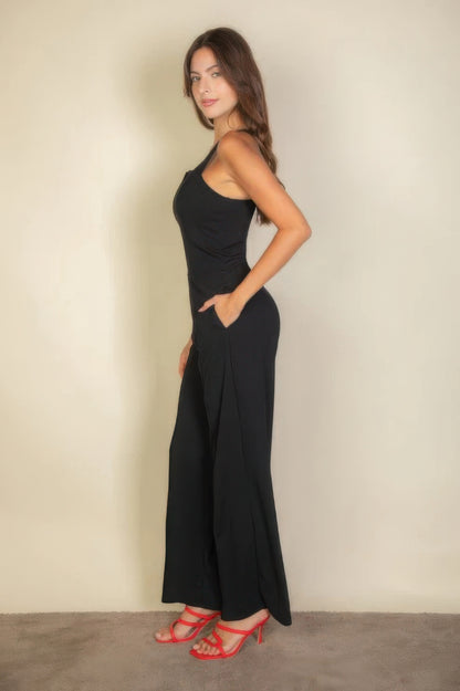 Notched neck cami jumpsuit - Tigbul's Variety Fashion Shop