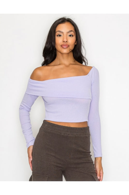 Bardot ribbed long sleeve crop top - Tigbul's Variety Fashion Shop