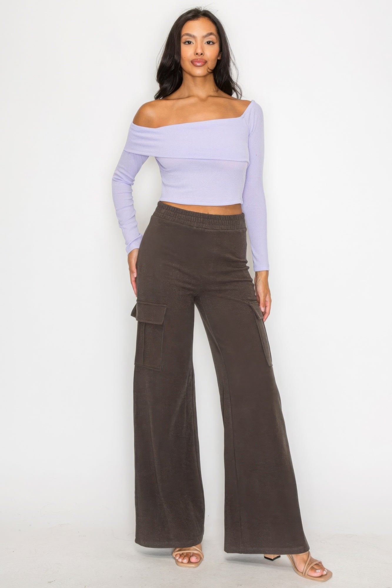 Bardot ribbed long sleeve crop top - Tigbul's Variety Fashion Shop