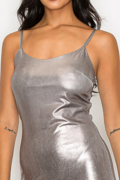 Scoop neck foil mini dress - Tigbul's Variety Fashion Shop