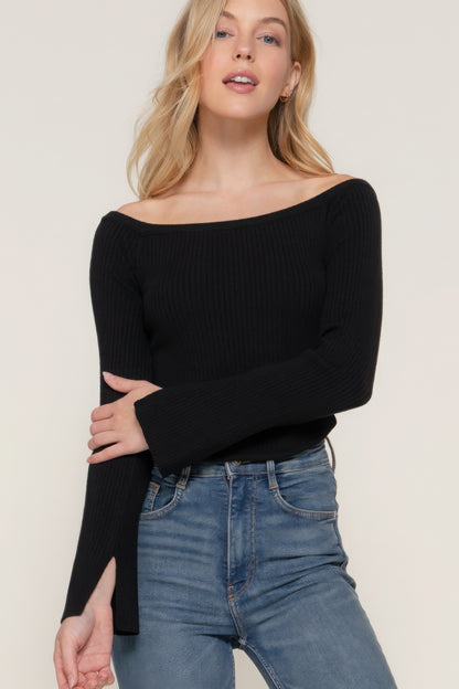 Long flare slv off shoulder sweater - Tigbul's Variety Fashion Shop