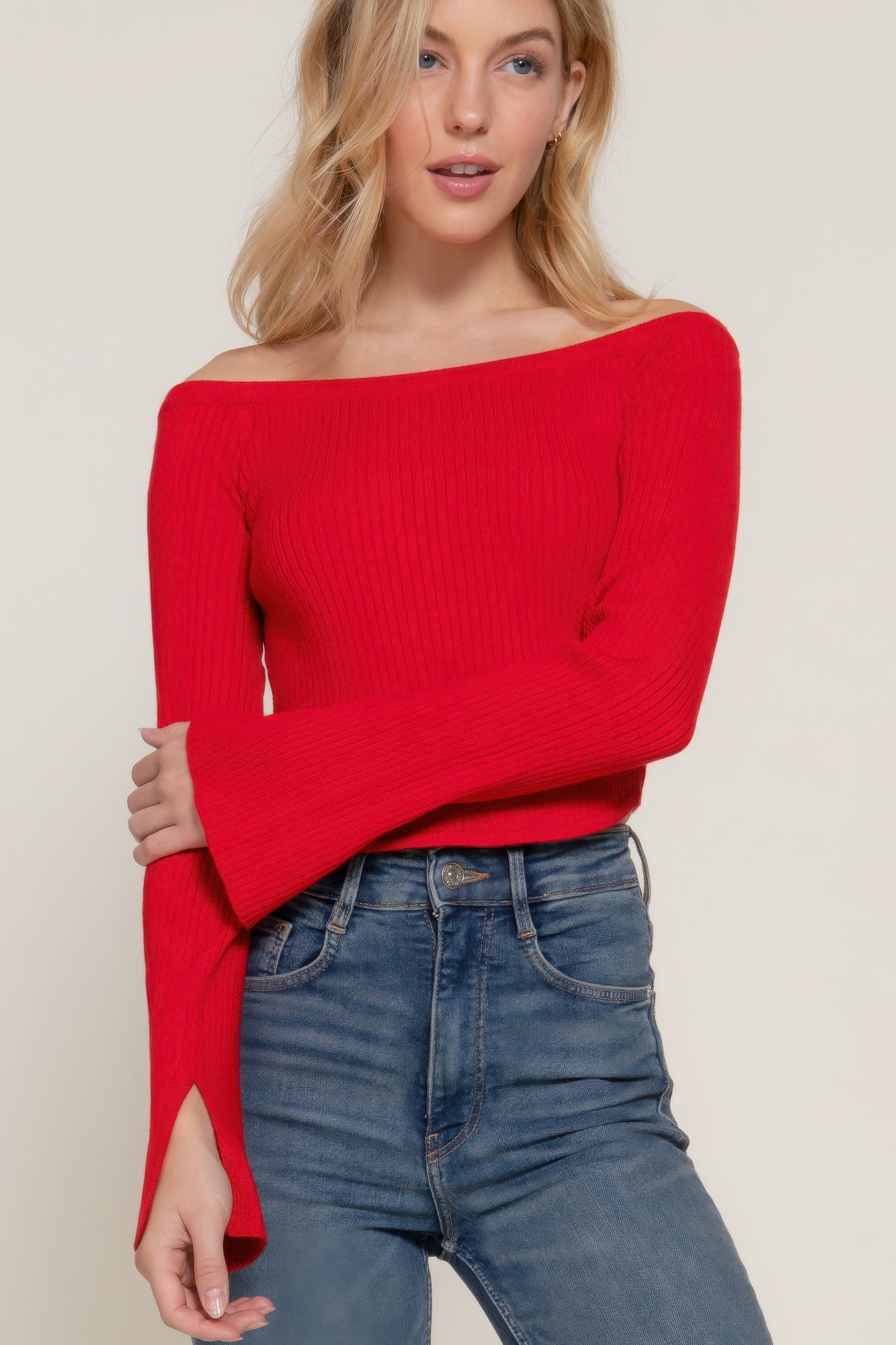 Long flare slv off shoulder sweater - Tigbul's Variety Fashion Shop