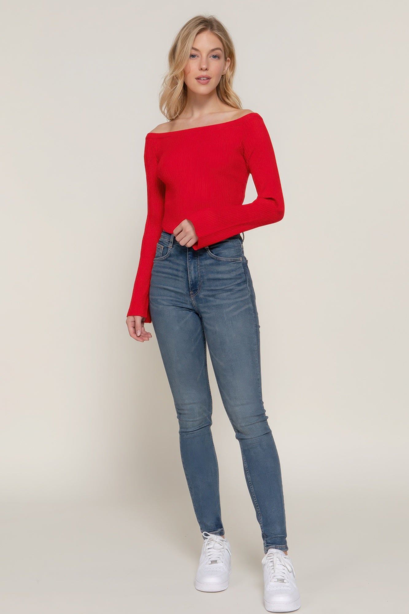 Long flare slv off shoulder sweater - Tigbul's Variety Fashion Shop