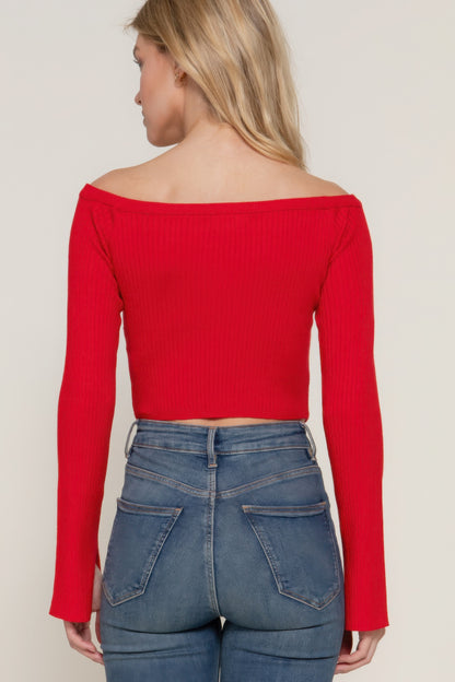 Long flare slv off shoulder sweater - Tigbul's Variety Fashion Shop