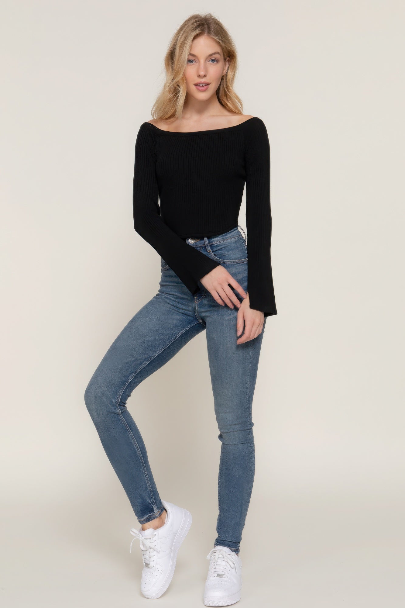 Long flare slv off shoulder sweater - Tigbul's Variety Fashion Shop