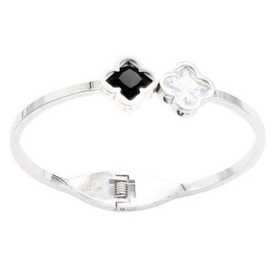 Double Clover Stainless Steel Hinged Bracelet - Tigbul's Variety Fashion Shop