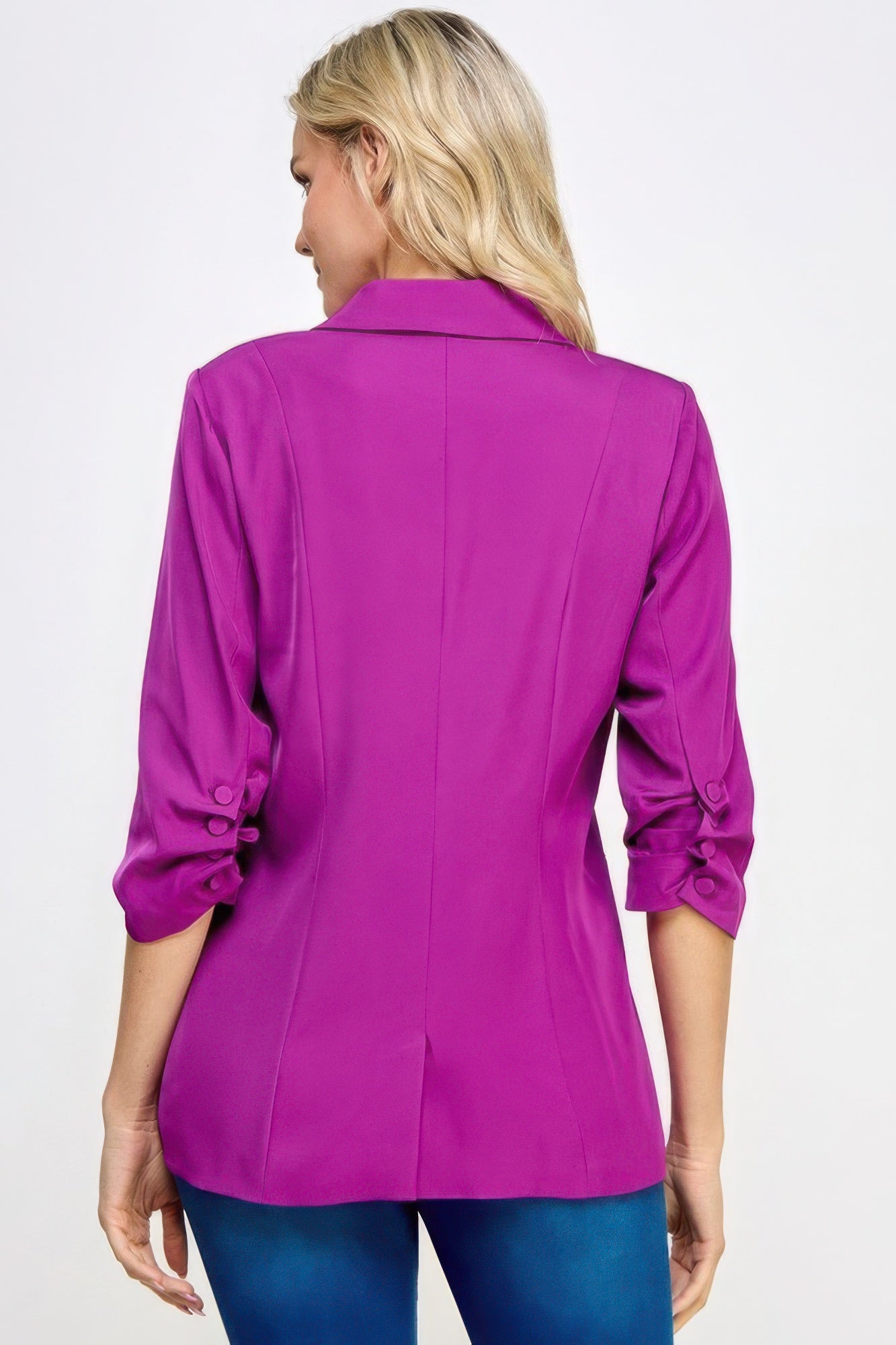 Buttoned Detail 3/4 Sleeve Blazer - Tigbul's Variety Fashion Shop