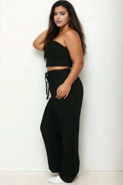 Black Plus Bustier Crop Cami Top & Slant Pocket Straight Pants - Tigbul's Variety Fashion Shop