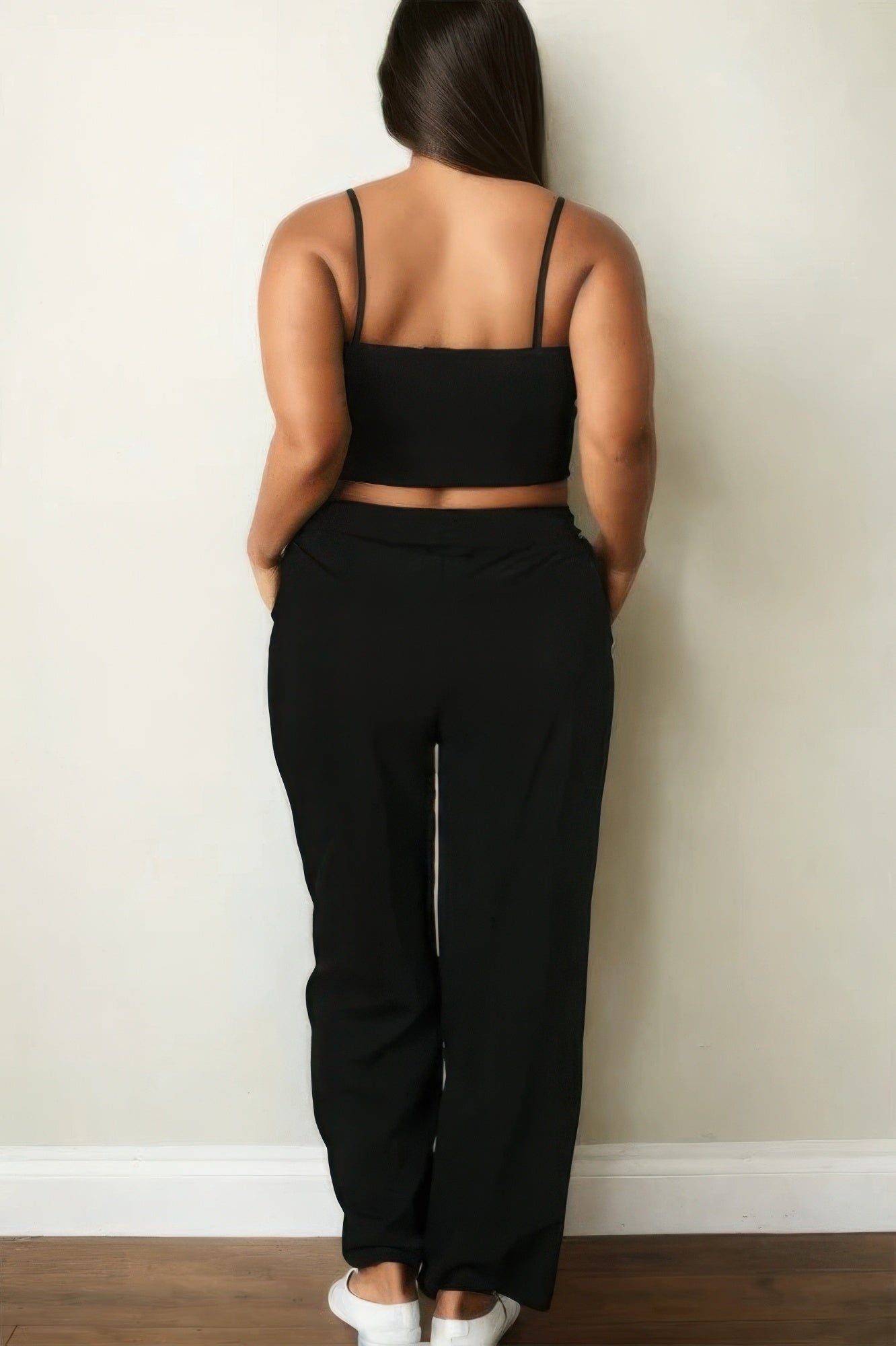 Black Plus Bustier Crop Cami Top & Slant Pocket Straight Pants - Tigbul's Variety Fashion Shop