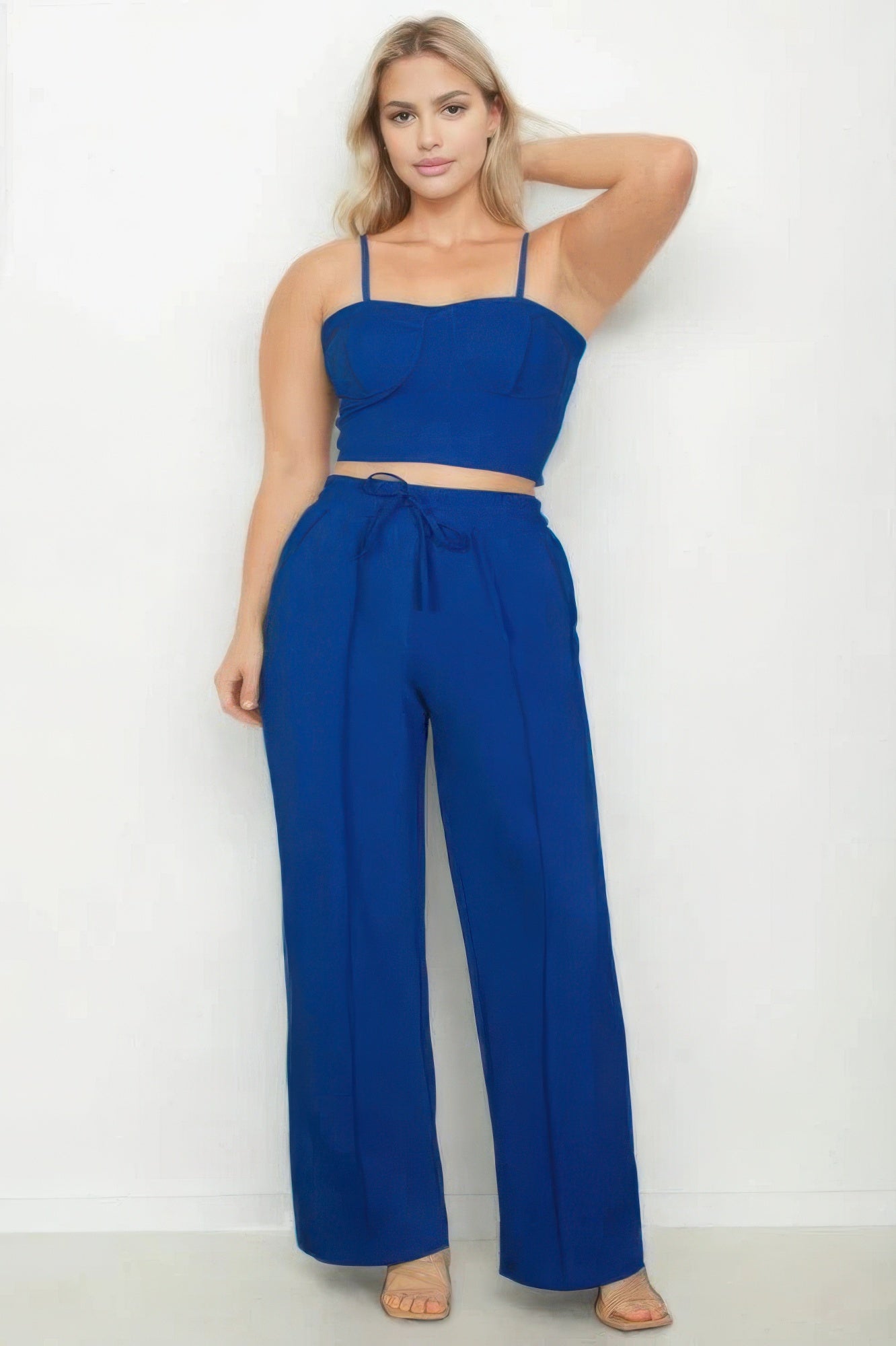 Plus Bustier Crop Cami Top & Slant Pocket Straight Pants - Tigbul's Variety Fashion Shop