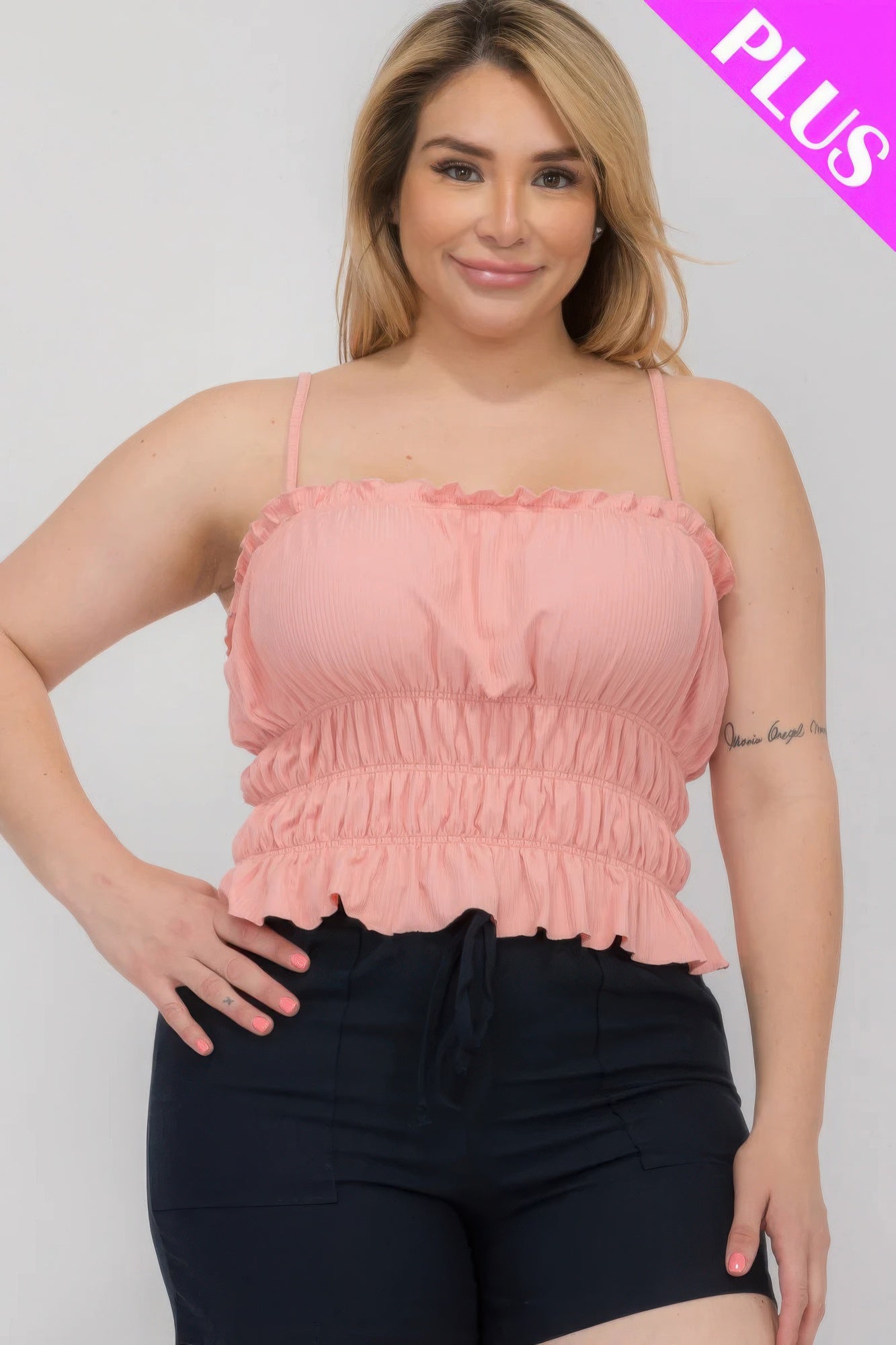 Plus Size Tiered Shirred Body Crop Top - Tigbul's Variety Fashion Shop