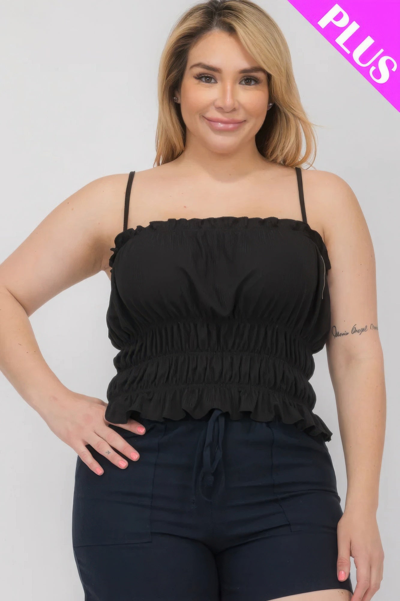 Plus Size Tiered Shirred Body Crop Top - Tigbul's Variety Fashion Shop