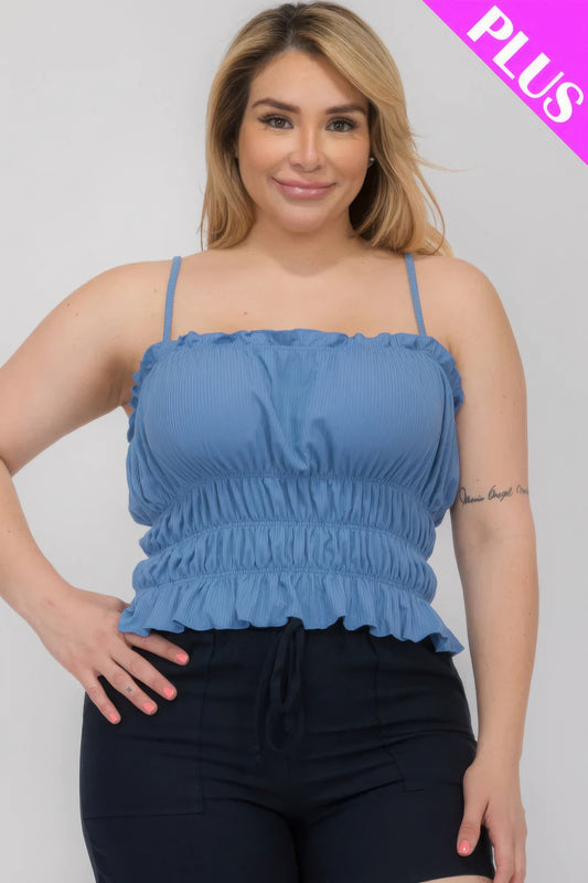 Plus Size Tiered Shirred Body Crop Top - Tigbul's Variety Fashion Shop