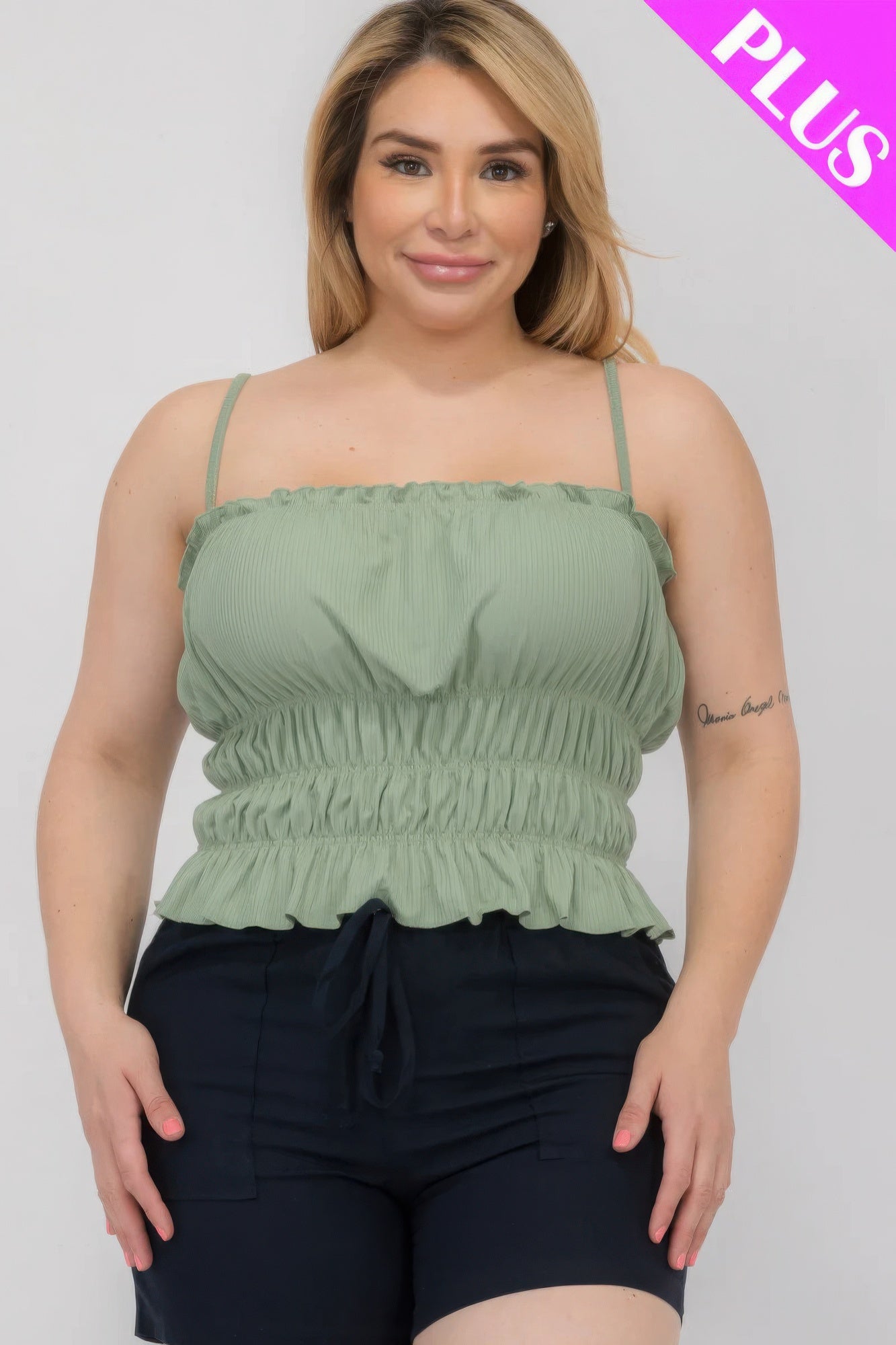 Plus Size Tiered Shirred Body Crop Top - Tigbul's Variety Fashion Shop