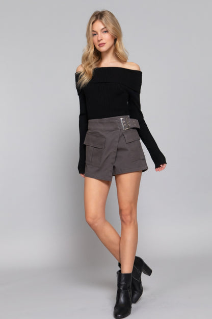 Waist Belted Cargo Skort - Tigbul's Variety Fashion Shop