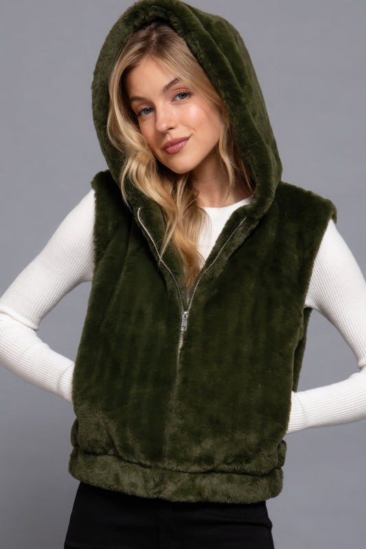 Hoodie Faux Fur Vest - Tigbul's Variety Fashion Shop