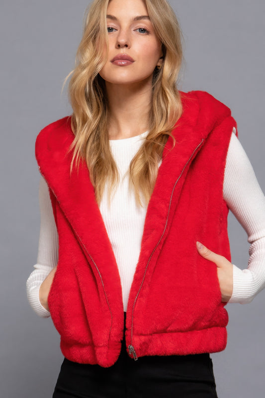 Hoodie Faux Fur Vest - Tigbul's Variety Fashion Shop