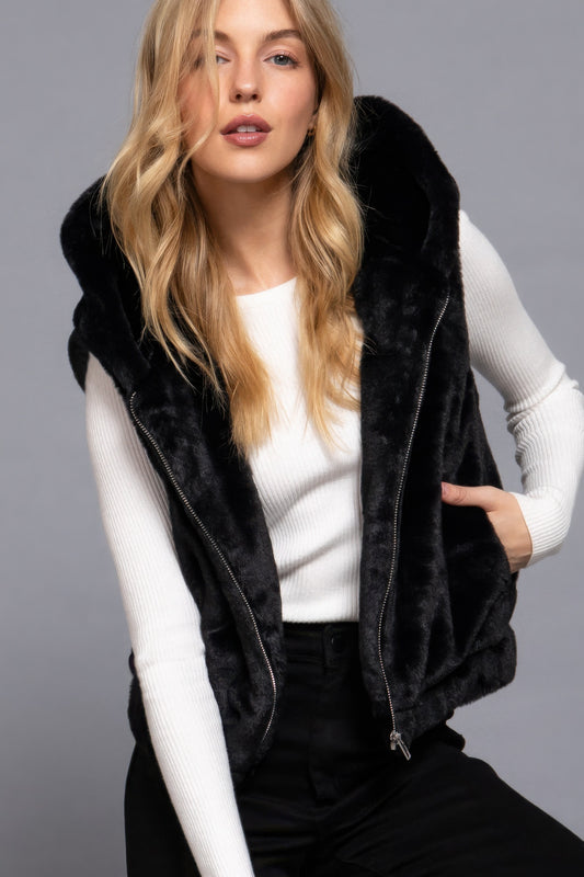 Hoodie Faux Fur Vest - Tigbul's Variety Fashion Shop