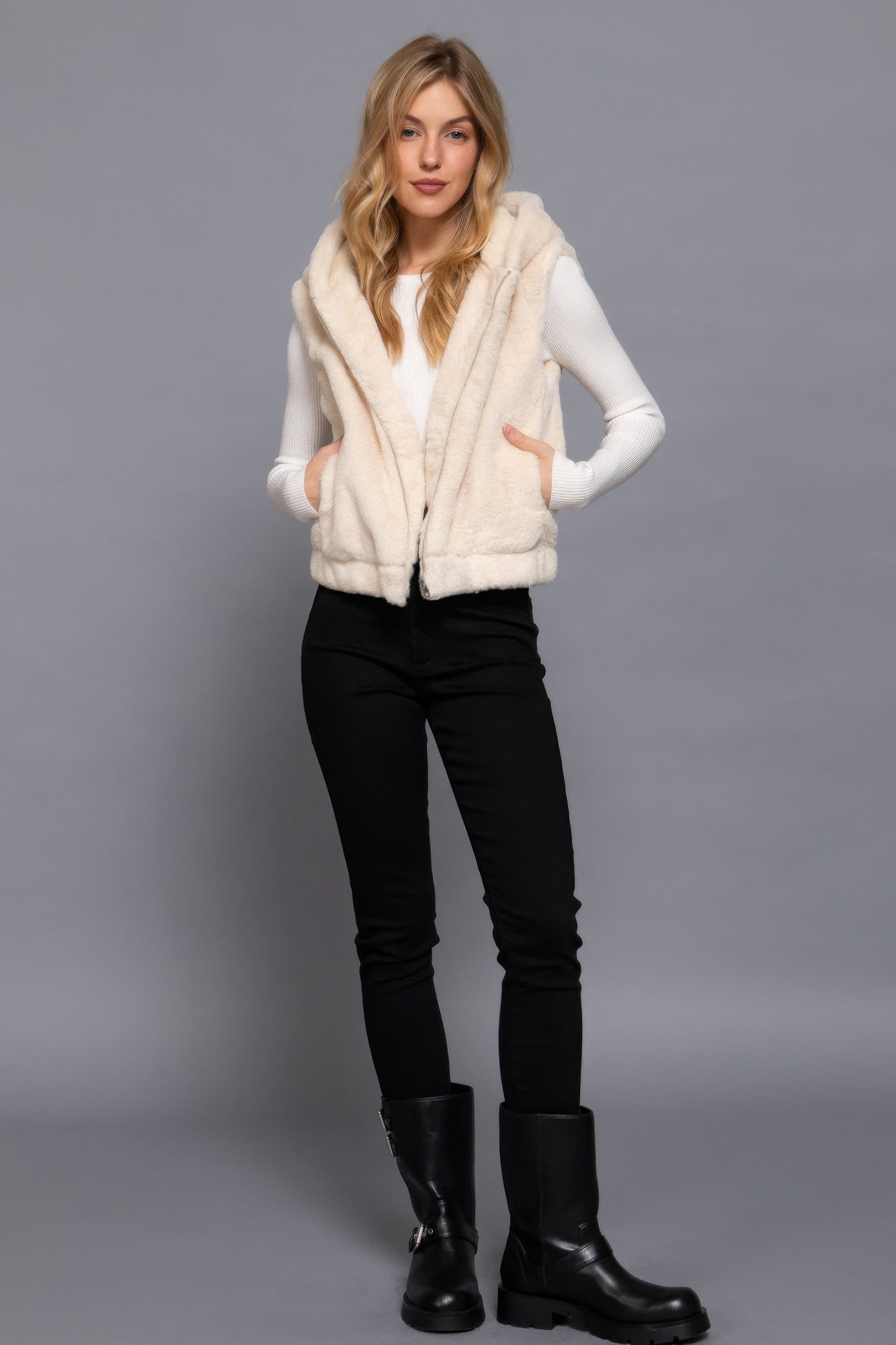 Hoodie Faux Fur Vest - Tigbul's Variety Fashion Shop