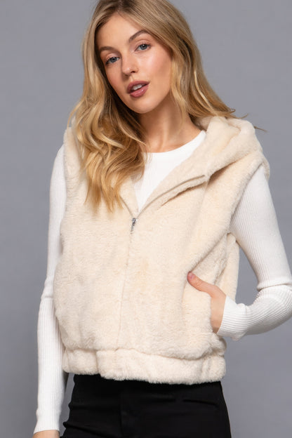 Hoodie Faux Fur Vest - Tigbul's Variety Fashion Shop