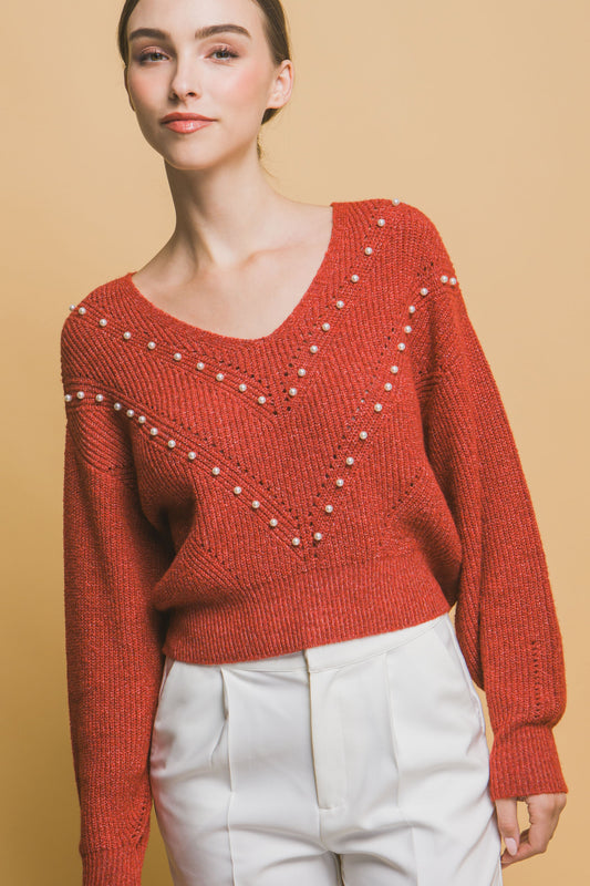 Pearl details sweater - Tigbul's Variety Fashion Shop