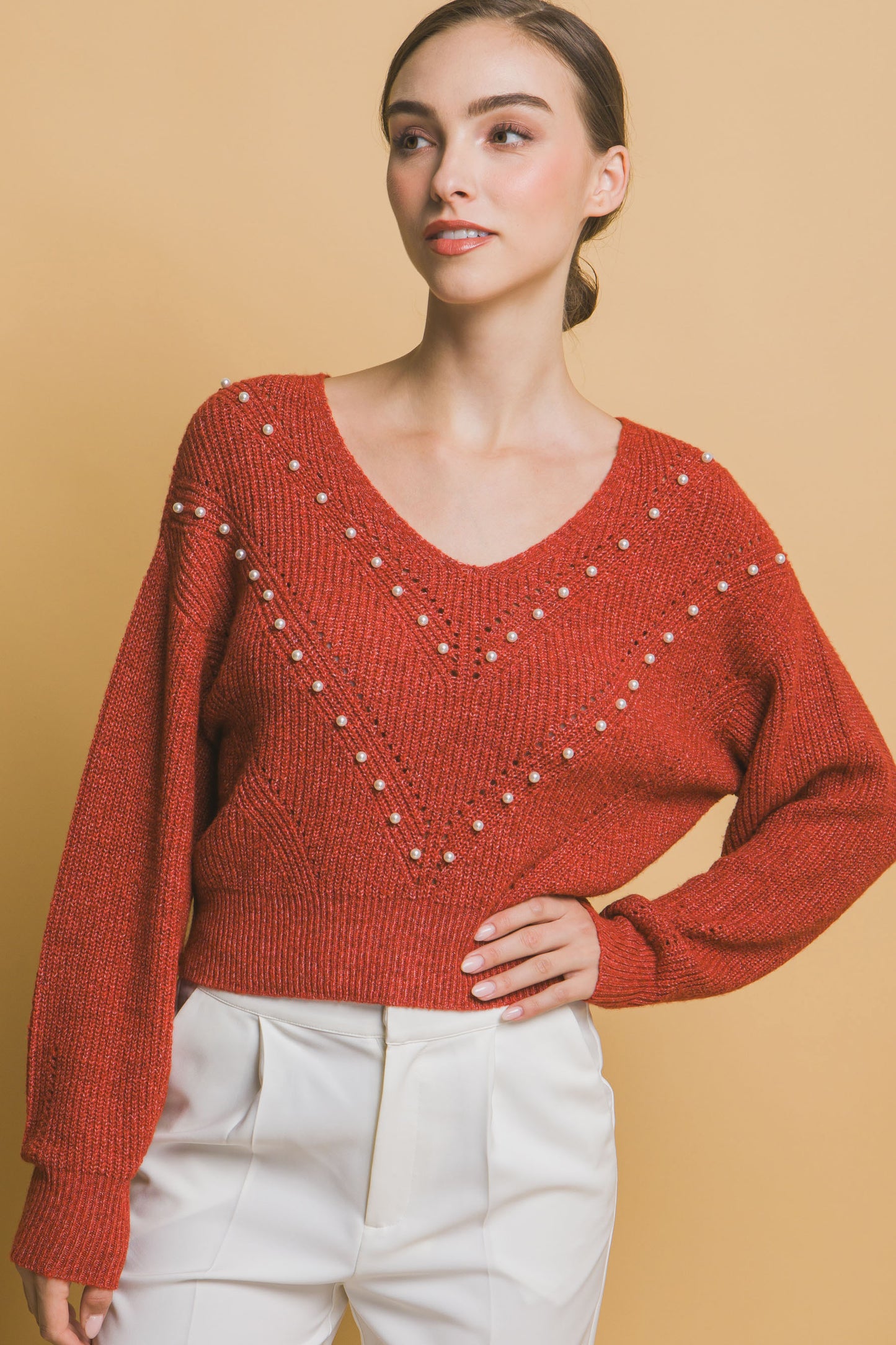 Pearl details sweater - Tigbul's Variety Fashion Shop