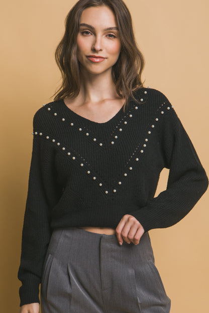 Pearl details sweater - Tigbul's Variety Fashion Shop