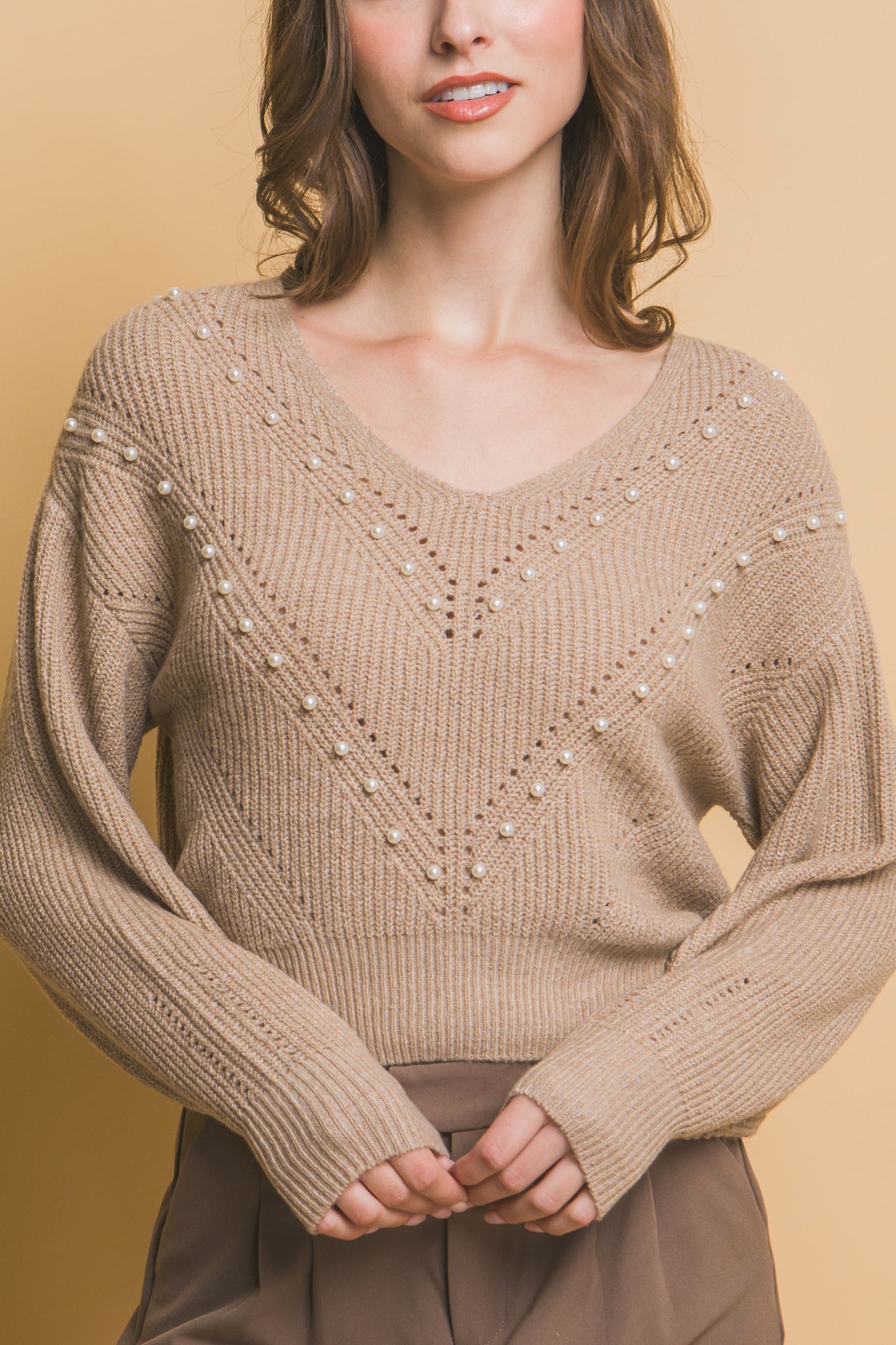 Pearl details sweater - Tigbul's Variety Fashion Shop