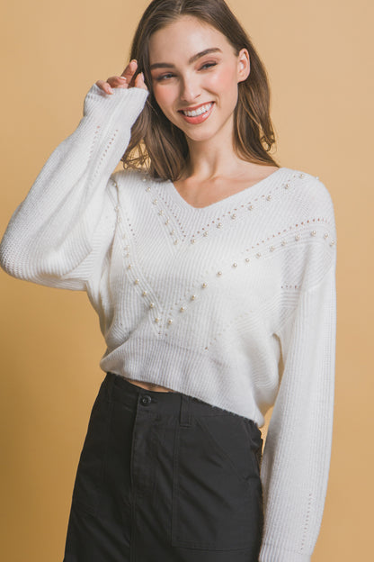 Pearl details sweater - Tigbul's Variety Fashion Shop