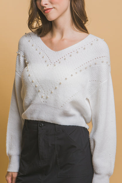 Pearl details sweater - Tigbul's Variety Fashion Shop