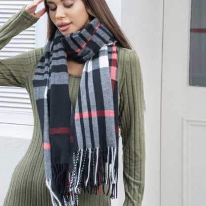 Plaid blanket scarf with tassel - Tigbul's Variety Fashion Shop