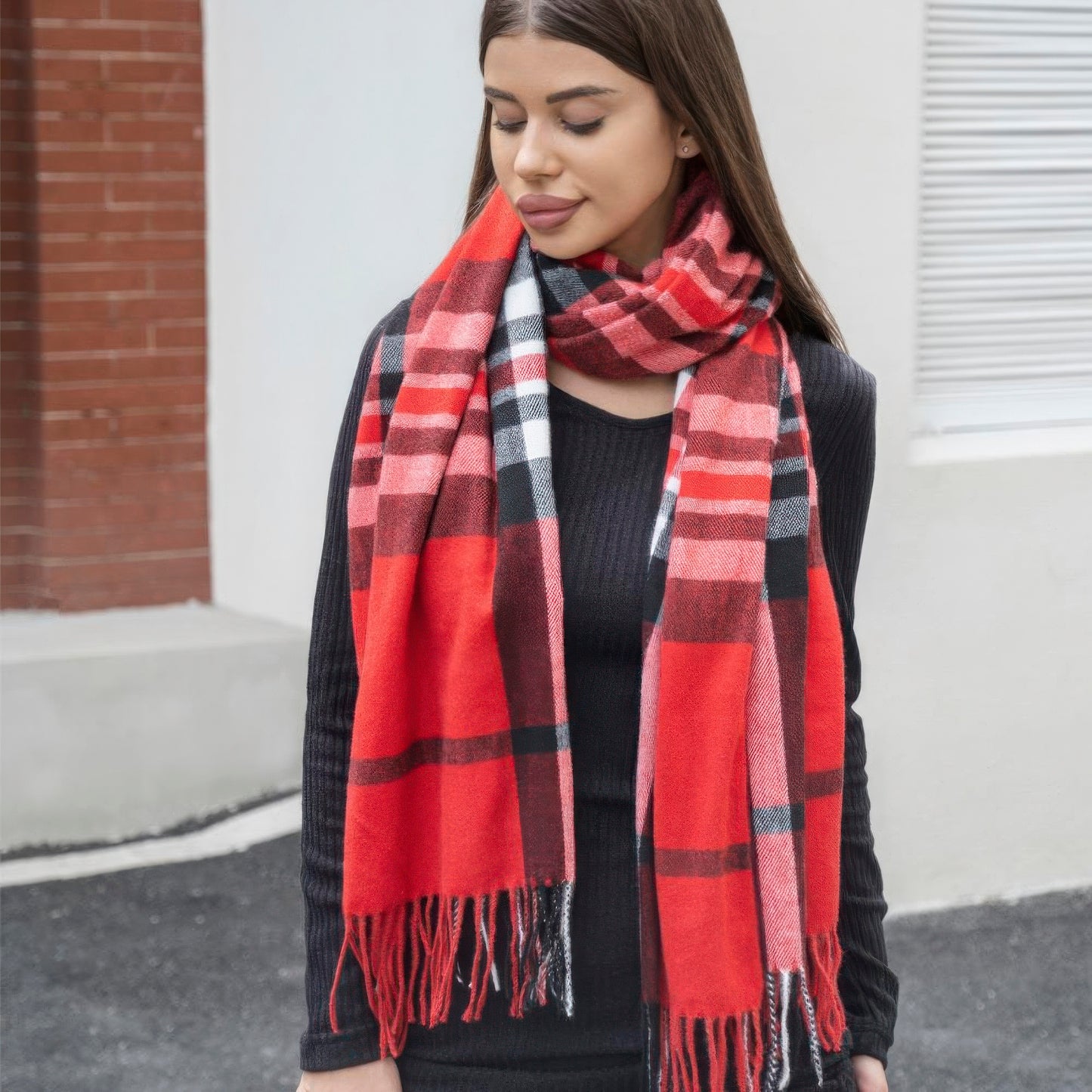 Plaid blanket scarf with tassel - Tigbul's Variety Fashion Shop