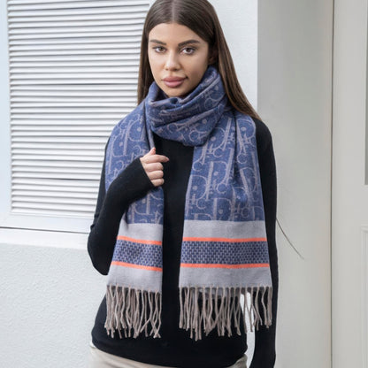 Double stripe blanket scarf with tassel - Tigbul's Variety Fashion Shop