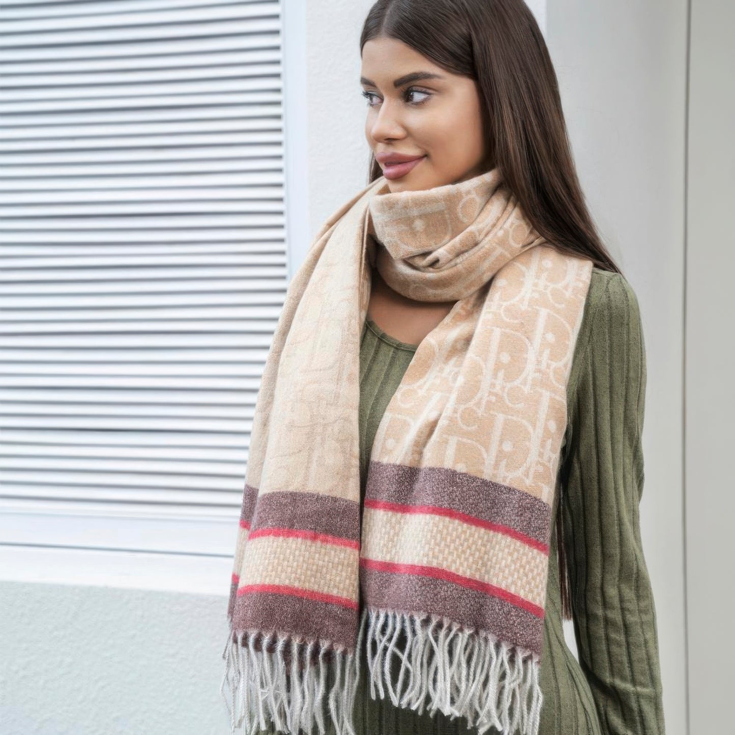 Double stripe blanket scarf with tassel - Tigbul's Variety Fashion Shop