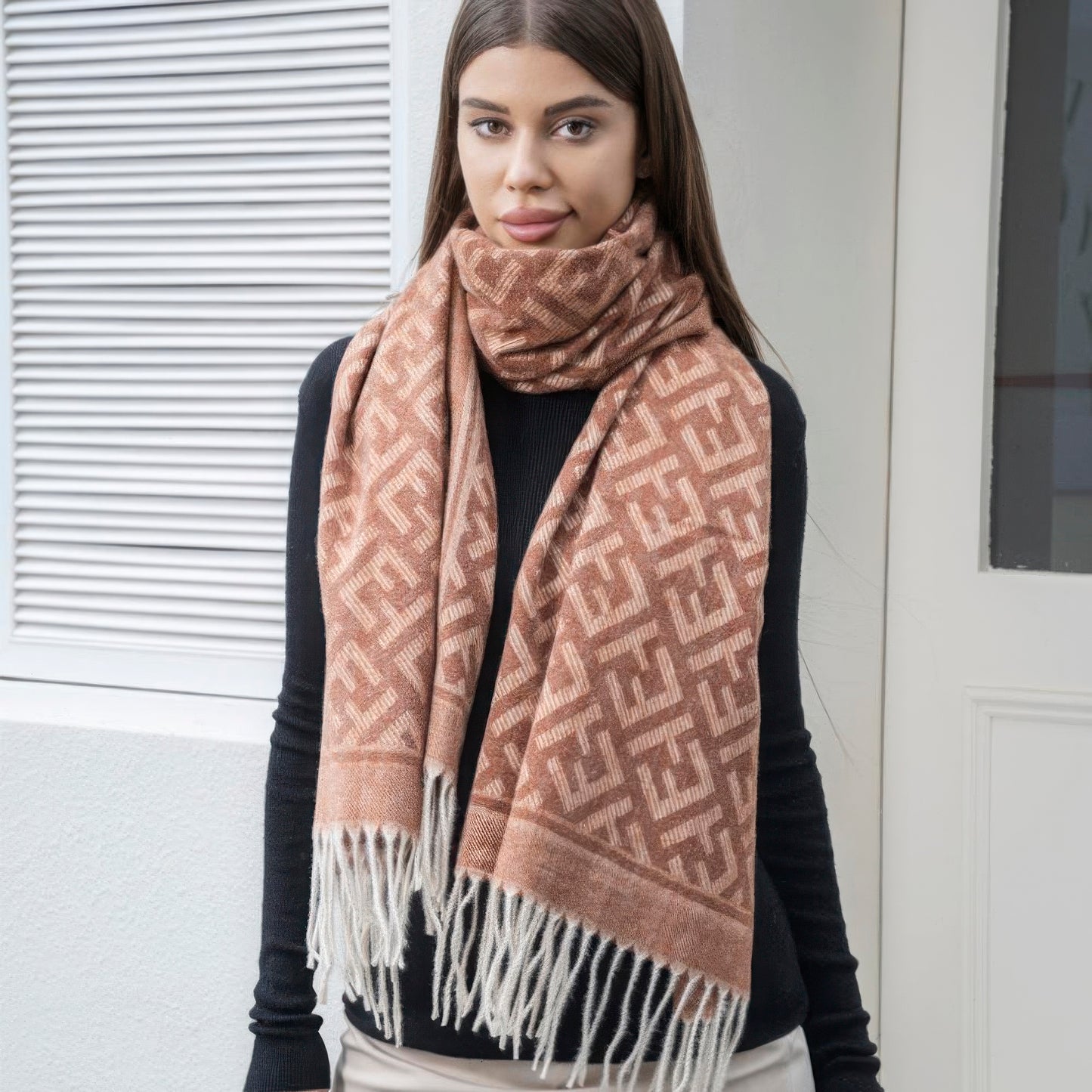 Maze pattern blanket scarf with tassel - Tigbul's Variety Fashion Shop