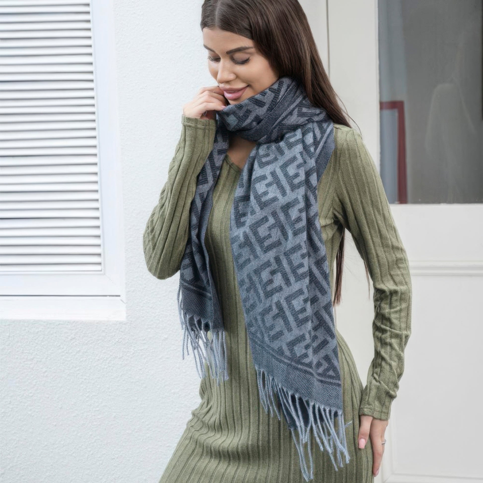 Maze pattern blanket scarf with tassel - Tigbul's Variety Fashion Shop