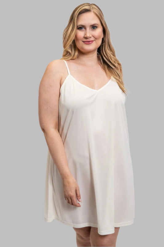 White Plus Size V-neck slip dress with adjustable straps - Tigbul's Variety Fashion Shop