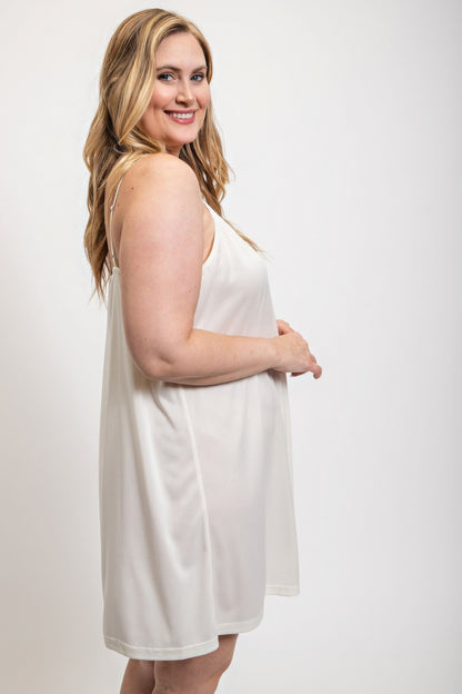 White Plus Size V-neck slip dress with adjustable straps - Tigbul's Variety Fashion Shop