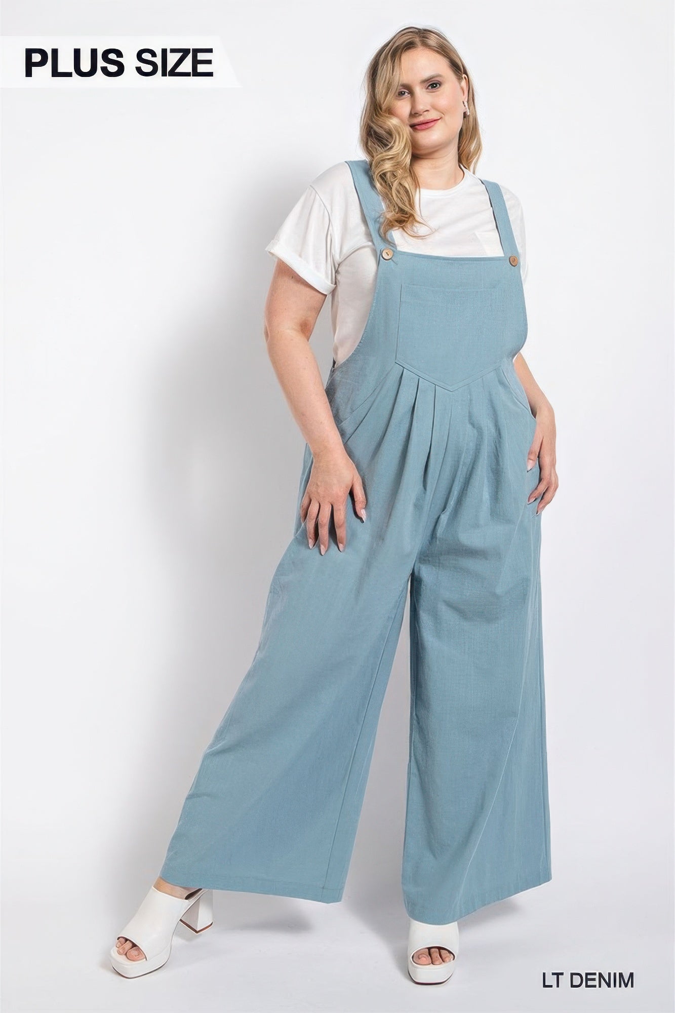 Light Blue Pintuck detail overall with side pockets - Tigbul's Variety Fashion Shop