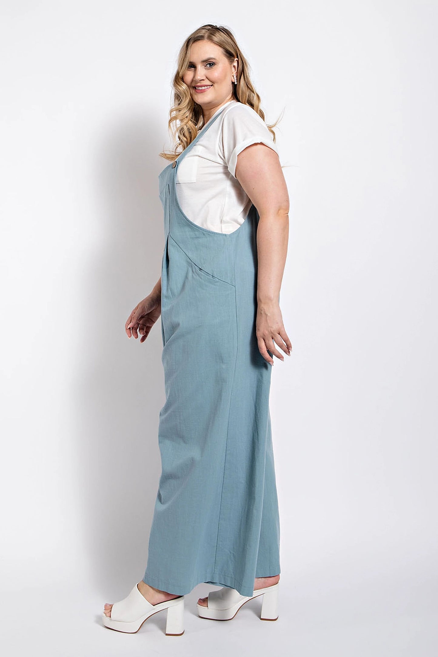 Light Blue Pintuck detail overall with side pockets - Tigbul's Variety Fashion Shop