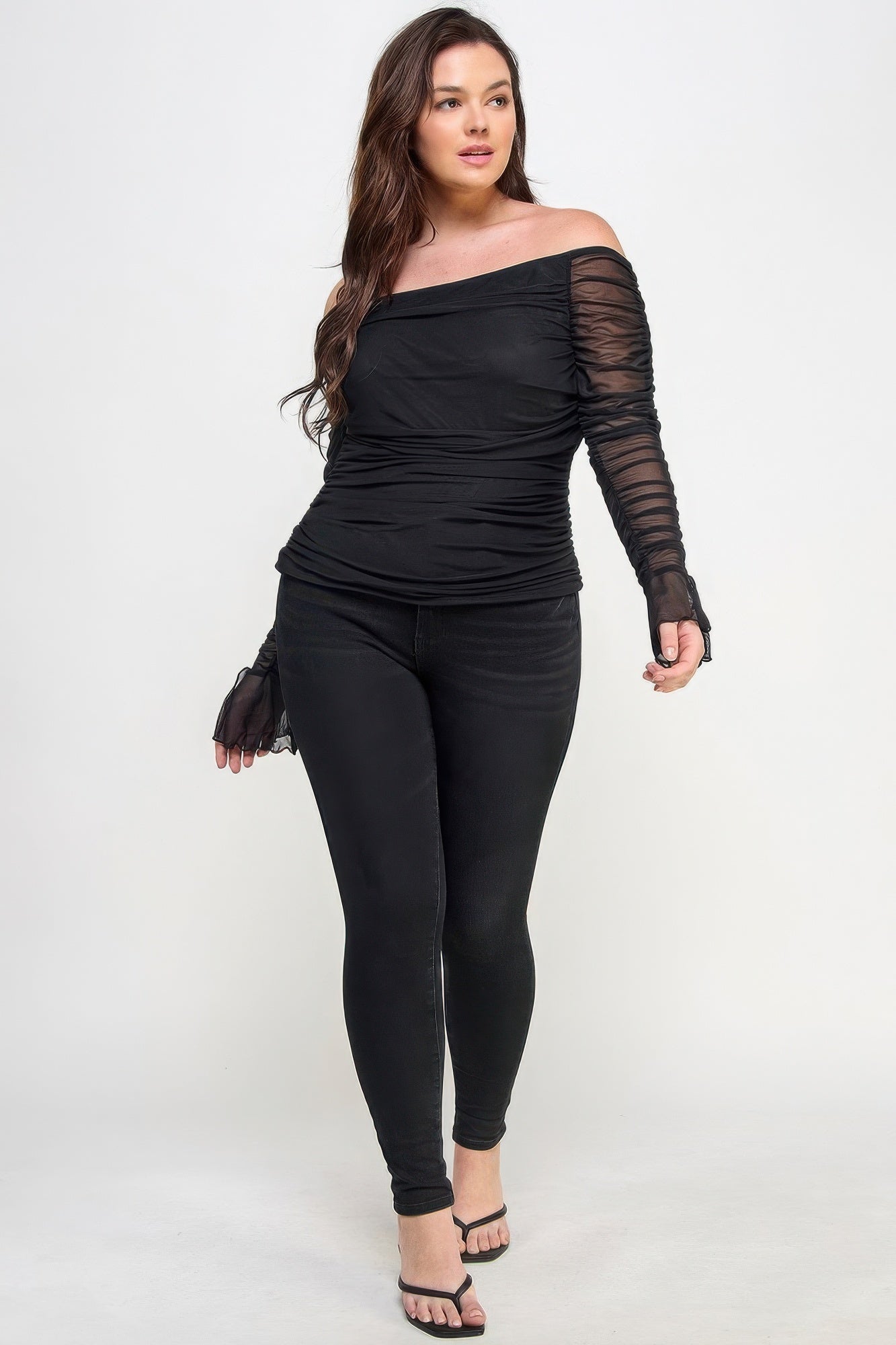 Ots Ruched Mesh Top - Tigbul's Variety Fashion Shop