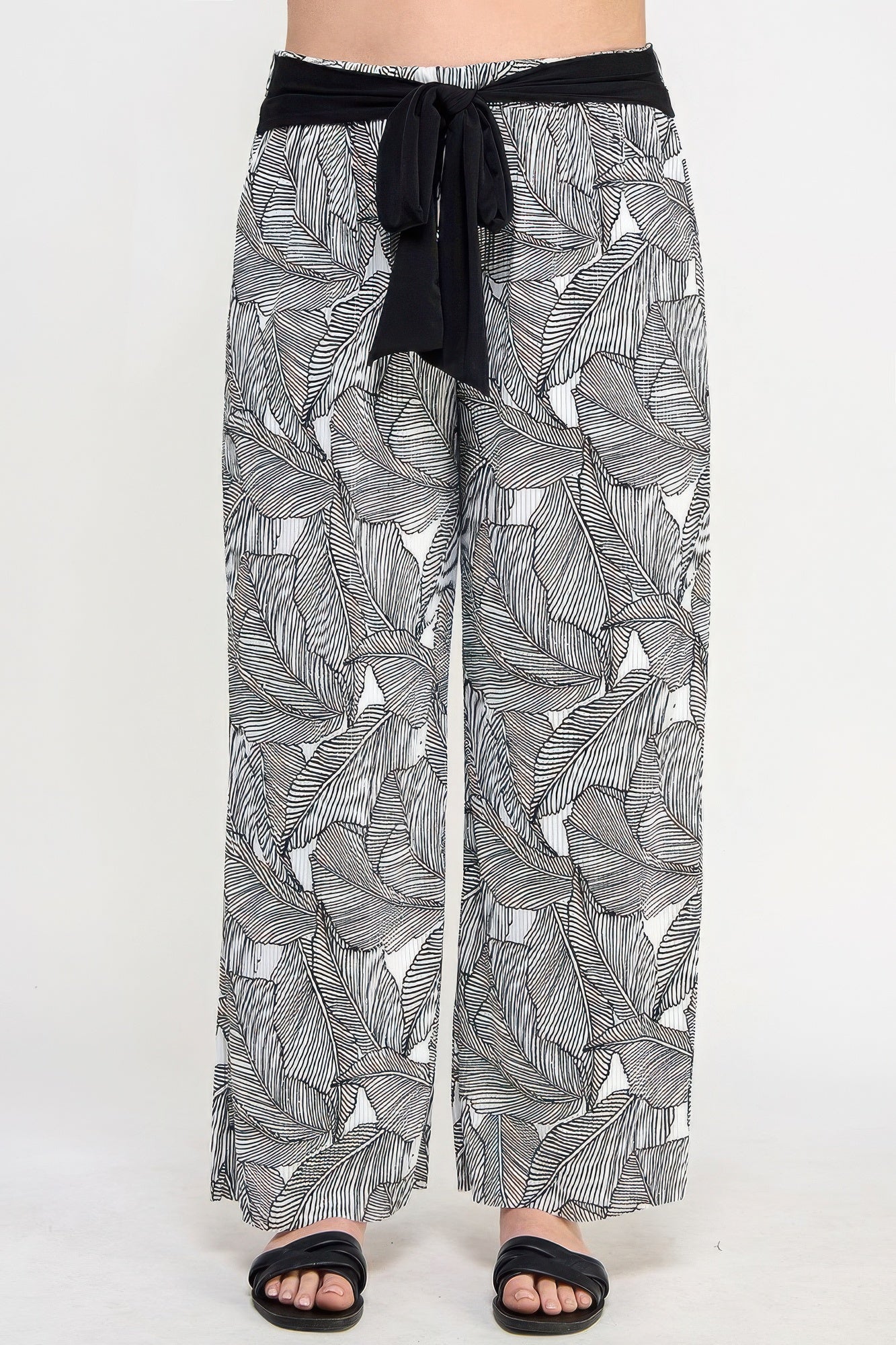 Plisse Palm Print Pants - Tigbul's Variety Fashion Shop