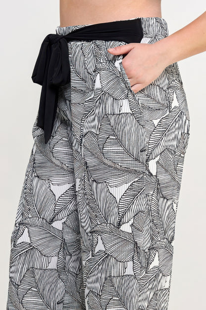 Plisse Palm Print Pants - Tigbul's Variety Fashion Shop